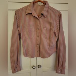 Vintage Guess Pink and Sage Pearl Snap Shirt